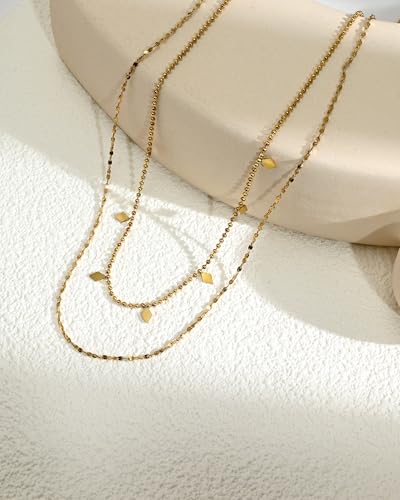 Layered Gold Necklaces for Women Two Thin Stacked Set Adjustable Chain Simple Charm Necklaces for Daily
