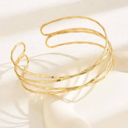 Arm Cuff for Women Layered Armlet Open Adjustable Arm Cuff Gold Silver Upper Arm Cuff Bracelet Minimalist Armband Trendy Jewelry - color: Gold Arm Cuff
