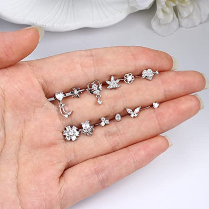 Sanfenly 12 PCS 20G Nose Rings Surgical Stainless Steel, L Shaped Nose Studs for Women Men, CZ Heart Butterfly Flower Leaf Moon Dangle Cute Nose Piercings Studs Screw Jewelry Pink/Purple/Blue/Clear - color: Screw Clear