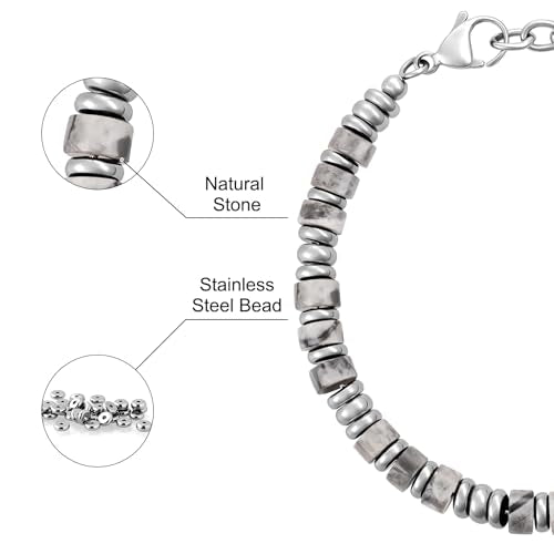 SIUMAL Mens Bracelet, Boho Stainless Steel Bracelets for Men, Beaded Bracelets, Jewelry Gifts for Husband, Father, Friends - color: Camouflage Grey