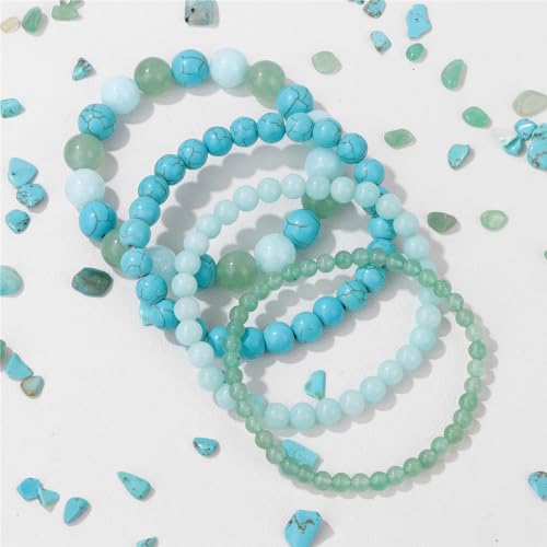 Vinswet 4pcs Beaded Bracelets for Women,Natural Healing Crystal Gemstones Bracelet,Anxiety Stress Relief Bracelet Handmade purple Jewelry Gifts for Women - color: Green Aventurine&Amazonite&Green Turquoise