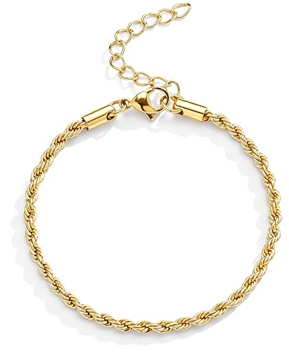 Extra Large Anklets for Women Waterproof, 14K Gold Plated Stack Anklets for Women Plus Size, 10"+2" Non Tarnish Large Ankle Bracelets for Women, Summer Big Ankles Set, Beach Bikini Vacation Jewelry - color: Plus Gold-Rope, size: Lengh:10"+2"