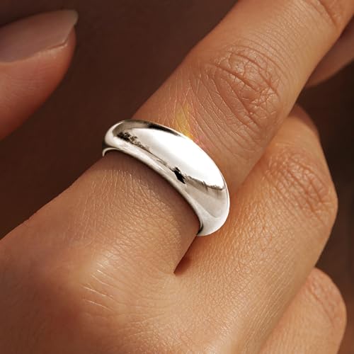Non Tarnish Gold Chunky Rings for Women, 14K Gold Plated Statement Dome Rings Stacking Silver, Adjustable Mens Eternity Wedding Band Mixed Metal Jewelry Size 3-13 - color: Silver, size: 9, style: Chunky Dome Ring