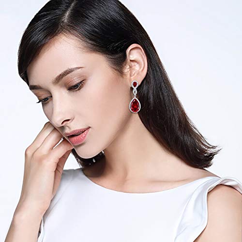 EVER FAITH Cubic Zirconia Wedding Earrings for Women Brides, Austrian Crystal Birthstone 8-Shape Infinity Bridal Dangle Earring - style: Pierced_Red Silver-Tone