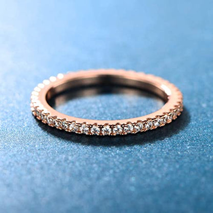 MDFUN 14K Gold Plated Full Eternity Band Ring for Women Round Cut Cubic Zirconia Stackable Wedding Band Anniversary Promise Ring - color: rose gold plated, size: 5