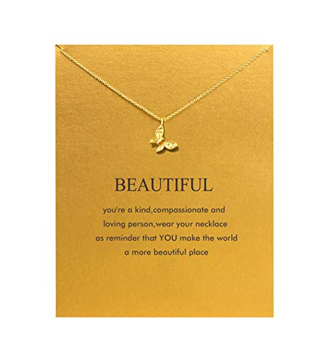 Baydurcan Friendship Anchor Compass Necklace Good Luck Elephant Pendant Chain Necklace with Message Card Gift Card - style: Butterfly