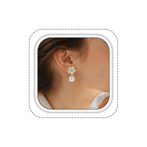 1 Pair Elegant Clip On Pearl Earrings Camellia Flower Design Chic Vintage | Camellia Flower Earrings | Clip-style Design | Pearl Earrings