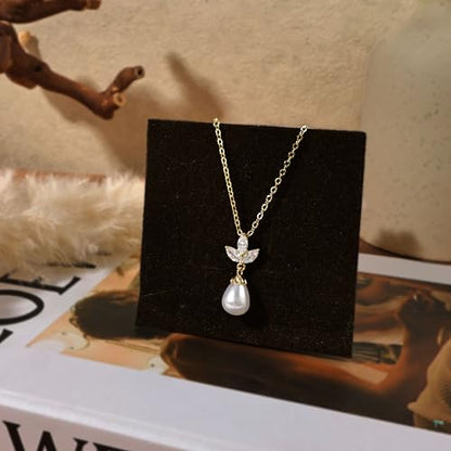 Pearl Necklaces for Women Trendy,14k Gold Plated Pearl Pendant Necklace Dainty Wedding Necklace Small Cute Gold Choker Necklace for Women Non Tarnish Gold Prom Jewelry Fashion Bridesmaids Gifts - color: gold flower