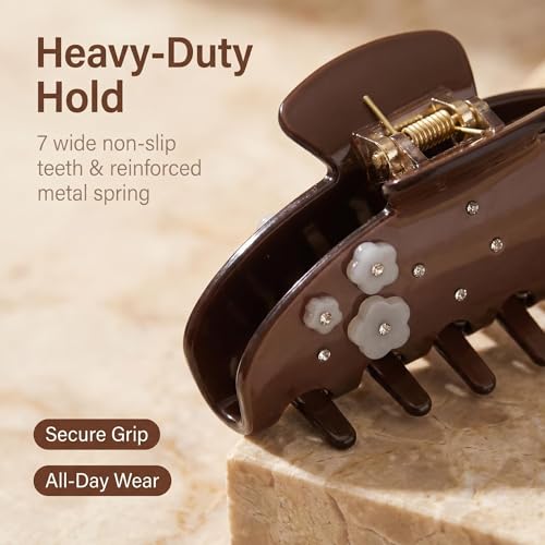 Large Claw Clips For Thick Hair 4 Inch Acetate Hair clips Women | Acetate NonSlip Strong Hold, Jumbo Jaw Clips Accessories for Thick Heavy Curly Long Hair ,4Inch Brown Jaw Clips - color: brown
