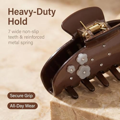 Large Claw Clips For Thick Hair 4 Inch Acetate Hair clips Women | Acetate NonSlip Strong Hold, Jumbo Jaw Clips Accessories for Thick Heavy Curly Long Hair ,4Inch Brown Jaw Clips - color: brown