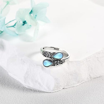 Ring for Women Sterling Silver Adjustable Band Open Rings Jewelry Gifts for Girls - style: Moonstone