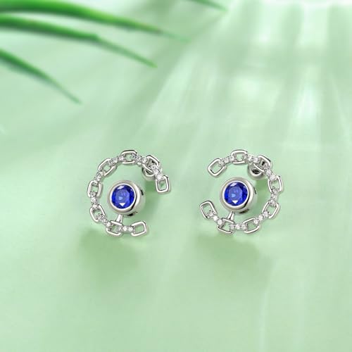 Elegant C-Shaped Crystal Stud Earrings with Birthstone Earring Silver Plated Fashion Jewelry for Women CE0003 - color: Blue-September