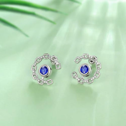Elegant C-Shaped Crystal Stud Earrings with Birthstone Earring Silver Plated Fashion Jewelry for Women CE0003 - color: Blue-September