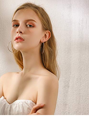 Clip On Big Extra Large Fake Round Hoop Earrings for Women Non Pierced No Piercing Ear Fashion Simple Circle Huggie Hoops Jewelry Gifts - style: 50mm Silver