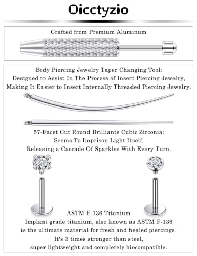F136 Titanium 20/18/16g Flatback Earrings Nose Lip Rings Jewelry - color: White, size: 18g