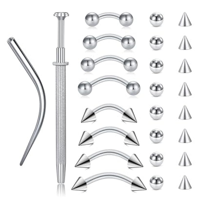 VCMART Eyebrow Piercing Jewelry Stainless Steel Curved Barbell Tiny Rook Earring Eyebrow Ring Vertical Labret Lip Jewelry Ear Rook Helix Conch Daith for Women Men 16g 6mm/8mm/10mm/12mm - color: 2 -silver