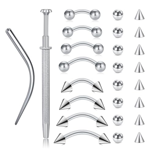 VCMART Eyebrow Piercing Jewelry Stainless Steel Curved Barbell Tiny Rook Earring Eyebrow Ring Vertical Labret Lip Jewelry Ear Rook Helix Conch Daith for Women Men 16g 6mm/8mm/10mm/12mm - color: 2 -silver