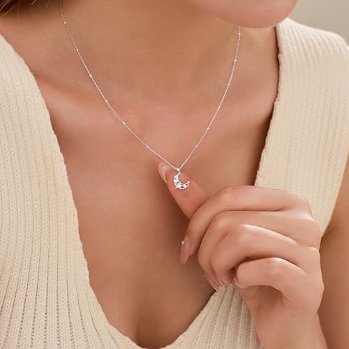 925 Sterling Silver Dainty Crescent Moon Necklace for Women | 14K Gold Plated White Cubic Zirconia Moon and Star Pendant Choker Necklace to Daughter Mother Trendy Wedding Jewelry Gifts - color: Silver B