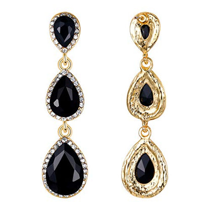 EleQueen Women's Crystal Teardrop Pear Shape 2.5 Inch Long Earrings | Dangle Earrings for Women, TearDrop Crystals Earrings for Bride Bridesmaid, Prom Jewelry for Wedding - color: Gold-Tone Black