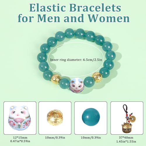 Real Gemstone Lucky Cat Bracelet Feng Shui Good Luck Wealth Charm | Blessed Genuine Gemstone with Brass Cat Pendant, 10mm Prayer Beads, Energy Protection for Wealth & Health, Spiritual Gifting - color: Blue