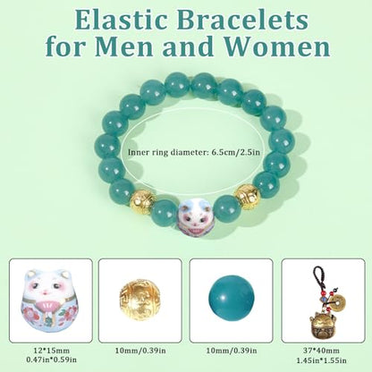 Real Gemstone Lucky Cat Bracelet Feng Shui Good Luck Wealth Charm | Blessed Genuine Gemstone with Brass Cat Pendant, 10mm Prayer Beads, Energy Protection for Wealth & Health, Spiritual Gifting - color: Blue