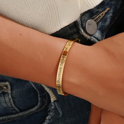 Inspirational Christian Bracelet for Women, Oval Engraved Bible Verse Love Bangle Cuff, Faith Scripture Jewelry, Religious Encouragement Gift for Mom Daughter Sister Friend - color: Beautiful g, you can do amazing things-Oval Bangle Gold