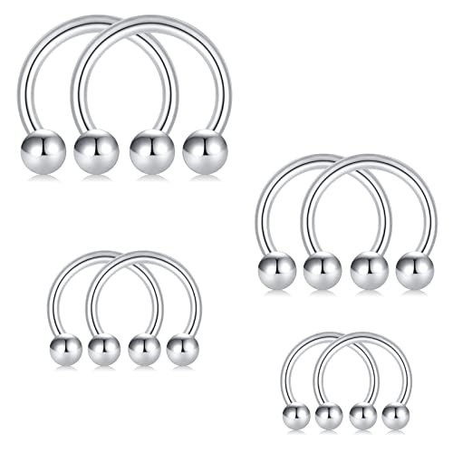 D.Bella 16G 18G 20G Horseshoe Septum Rings Surgical Steel Nose Piercing Jewelry Cartilage Helix Tragus Earring Hoop Eyebrow Lip Retainer for Women Men 6mm 8mm 10mm 12mm - color: 16g-6mm 8mm 10mm 12mm -Sliver