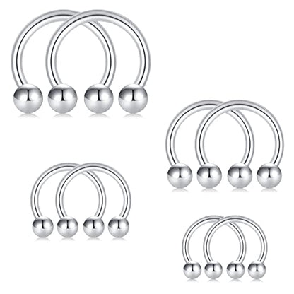 D.Bella 16G 18G 20G Horseshoe Septum Rings Surgical Steel Nose Piercing Jewelry Cartilage Helix Tragus Earring Hoop Eyebrow Lip Retainer for Women Men 6mm 8mm 10mm 12mm - color: 16g-6mm 8mm 10mm 12mm -Sliver