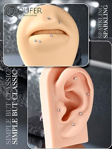 OUFER 2Pcs 20G/18G/16G G23 Titanium Threadless Nose Stud Earrings Flat Back Tiny CZ Small Nose Helix Cartilage Tragus Conch Labret Medusa Monroe Piercing Jewelry for Women Men - color: Silver, size: 2pcs, 16g 5mm, 2mm cz