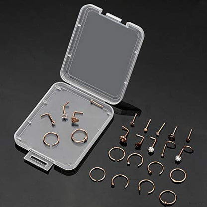35-70 PCS 18G 20G Nose Rings for Women & Men - Gold Hoops, L Shape, Studs & Screw - 316L Surgical Stainless Steel - color: Color A-40pcs