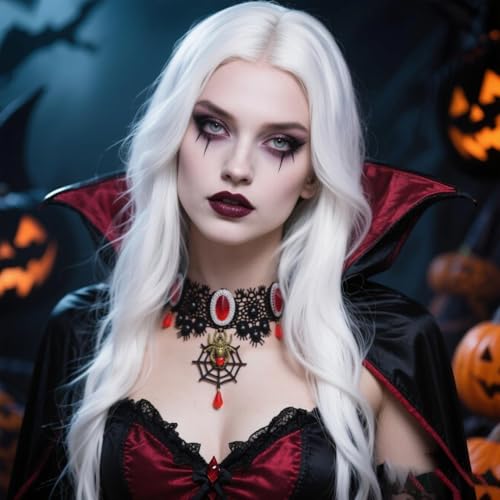 Vampire Choker Necklace for Women Gothic Lace Choker Necklace Y2K Goth Red Black Zirconia Pendant Necklaces Halloween Dark Bridal Vampire Costume Jewelry Accessories - style: Style-I
