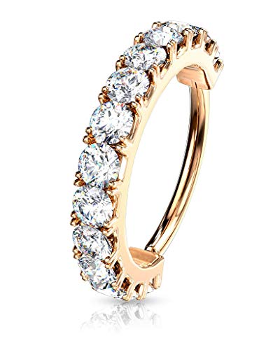 Forbidden Body Jewelry 16-20g 8mm CZ Lined Plated Brass Bendable Nose Ring and Cartilage Hoop (Choose Gauge/Plating/Color) - style: 18g - Rose Gold Plated