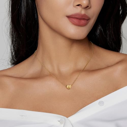 Zeffy Dainty Gold Heart Necklace for Women Trendy 14K Gold/Silver Plate Cute Heart Pendant Choker Necklaces Gold Love Heart Chain Necklace for Women Dainty Gold Jewelry Gifts for Women - style: Tiny Puffy Heart Necklace-Gold