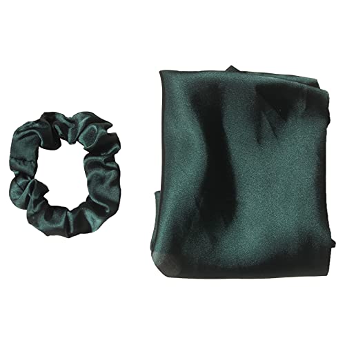 Pack of 2 Knotted Bow Hair Scrunchies Elastic Hair Scarf Black Hair Ties Bands Satin Hair Ribbon Scrunchy Red Ponytail Holder for Women and Girls (Dark green) - color: Dark green