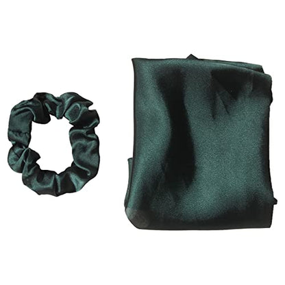 Pack of 2 Knotted Bow Hair Scrunchies Elastic Hair Scarf Black Hair Ties Bands Satin Hair Ribbon Scrunchy Red Ponytail Holder for Women and Girls (Dark green) - color: Dark green