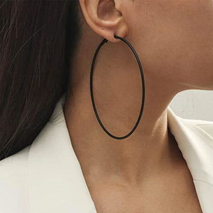 2mm Sterling Silver Big Hoop Earrings For Women - Large Hypoallergenic Circle Endless Thin Oversize Silver Hoops - color: Black,40mm