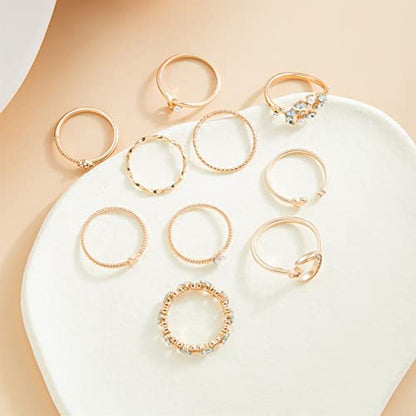 GIGB PBDK 14K Gold Vintage Knuckle Rings Set for Women,Boho Dainty Stackable Rings Midi Hollow Finger Rings Sparkle Knuckle Rings Moon Heart Wing Fashion Ring Pack Jewelry Gifts