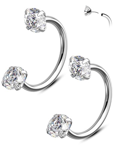 2PCS 16G Horseshoe Septum Rings Surgical Steel Helix Tragus Hoop Earring, Threadless Helix Cartilage Conch Piercing Jewelry For Women Men, 8mm 10mm 12mm Push Pin Lip Labret Rings - size: 10mm-2pcs