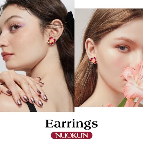 Clip on Earrings Women, 14K Gold Plated Earrings for Sensitive Ears, Fashion Women's Earrings Jewelry Birthday Gift for Wife Grandma Daughter Girls on Christmas Thanksgiving - color: Gold Red Earrings