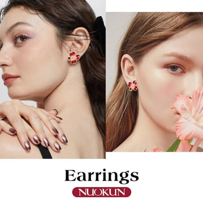 Clip on Earrings Women, 14K Gold Plated Earrings for Sensitive Ears, Fashion Women's Earrings Jewelry Birthday Gift for Wife Grandma Daughter Girls on Christmas Thanksgiving - color: Gold Red Earrings