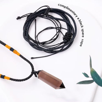 Runyangshi Smoky Quartz Healing Crystal Pendants, Double Pointed Natural Crystal Quartz Necklace 6 Faceted Chakra Crystal Wand Stone Reiki Meditation - color: Smoky
