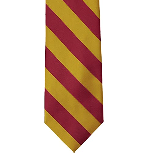 tiemart Men's Striped Tie Standard Length - color: Crimson Red and Gold