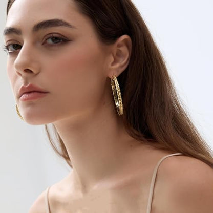 Large 925 Sterling Silver Hoop Earrings for Women Lightweight Thick Silver Hoop Earrings Wheat Twisted Hoop Earrings Hypoallergenic 5mm Wide Big Silver Hoop Earrings for Women 30/40/50mm
