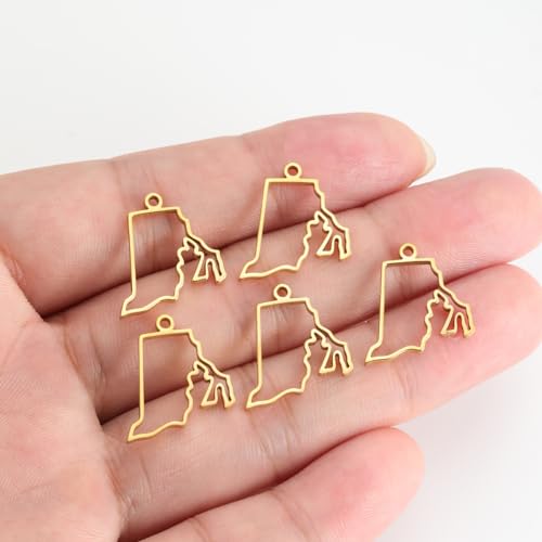 kkjoy 5Pcs Hollow Continents Maps of USA Pendant Charms for Jewelry Making and Crafting, Stainless Steel Mini Charm Craft Supplies Accessories for DIY Bracelet Necklace Earrings - color: Hollow Rhode Island Map - Gold