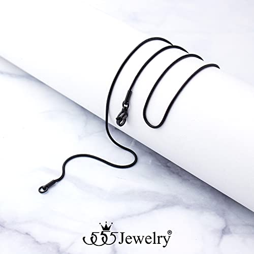 555Jewelry 1.2mm Stainless Steel Snake Chain Necklace for Men & Women, 16-28 Inch - color: Black
