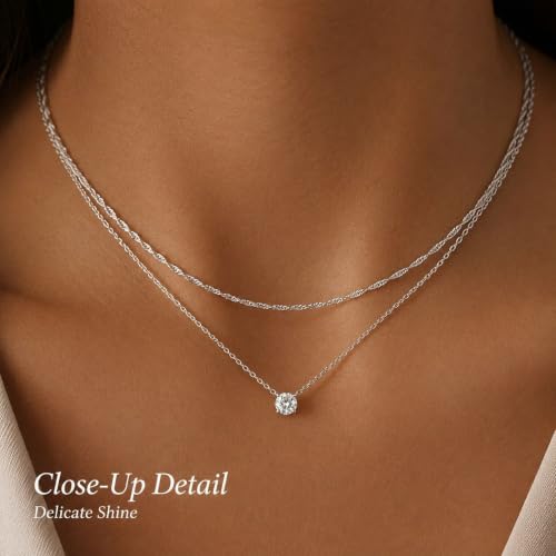 Gold Neklace Stack Dainty Gold Herringbone Necklace for Women Layered Paperclip Chain Necklaces Rhinestone Drop Simple Jewelry Gifts for Women - color: A4:2pcs-silver