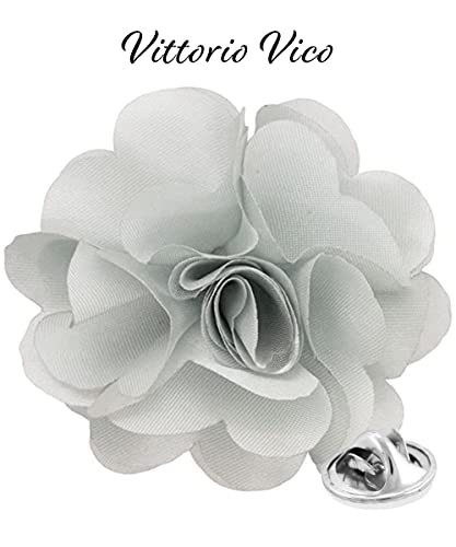 Premium Men's Formal Solid Color Flower Lapel Pin - Boutonniere for Men, Brooch Pin - color: Light Silver