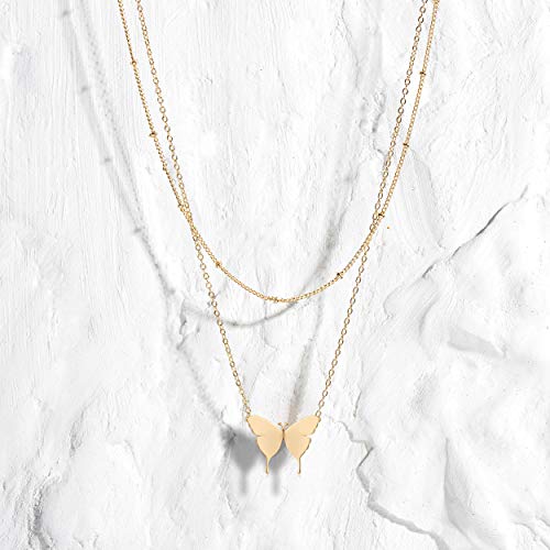 MEVECCO Dainty Pendant Layered Necklaces for Women | 18K Gold Plated Brass, 2-Piece Set With A Choker-Length Upper Layer, Wear Together Or Separately, Refined Everyday Style - style: Layered Butterfly GD