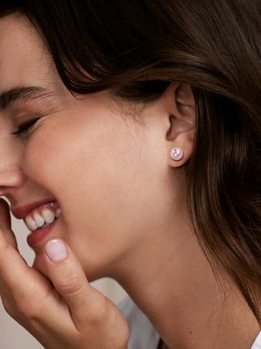Suplight 925 Sterling Silver Birthstone Stud Earrings for Women, Round/Heart/Teardrop/Square Crystal Diamond Earrings for Women, Dainty Birthday Gifts Jewelry - color: style a-10. round-October(Created Tourmaline)