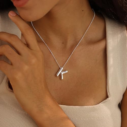 Ewrkbrㅤ Initial Necklaces for Women, 14k Gold Plated Bubble Letter Necklace Chunky Gold Necklace Dainty Charm Initial Necklaces for Women Trendy Custom Preppy Stocking Stuff Necklace Christmas Gifts - color: Silver, style: H